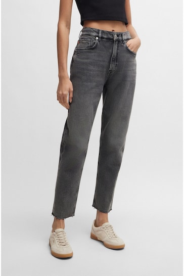 BOSS Grey Tapered Raw Hem Stretch Denim Jeans
