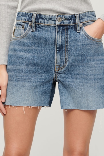 Superdry Blue Mid Rise Cut off Shorts