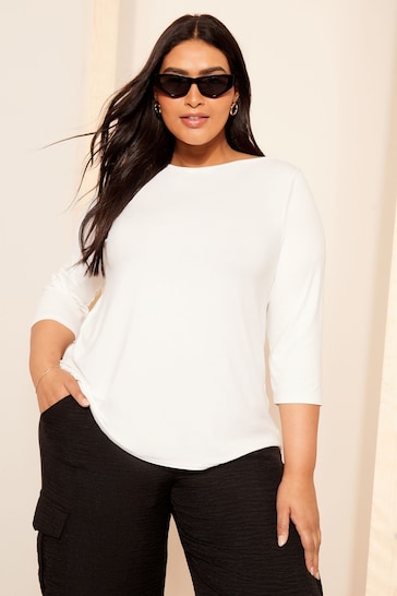Curves Like These White Boat Neck T-Shirt