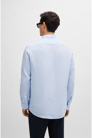 BOSS Blue Linen Regular Fit Shirt