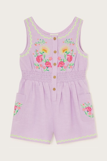 Monsoon Purple Linen Embroidered Playsuit