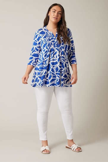 EVANS Curve Blue Abstract Print Pintuck Blouse
