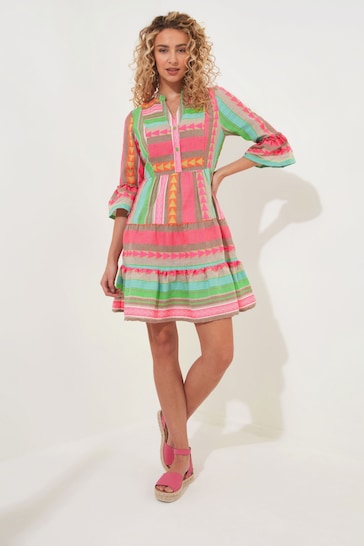 Joe Browns Pink Jacquard Boho Flared Sleeve Smock Style Tunic Mini Dress