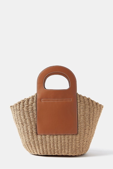 Mint Velvet Brown Leather Woven Basket Bag