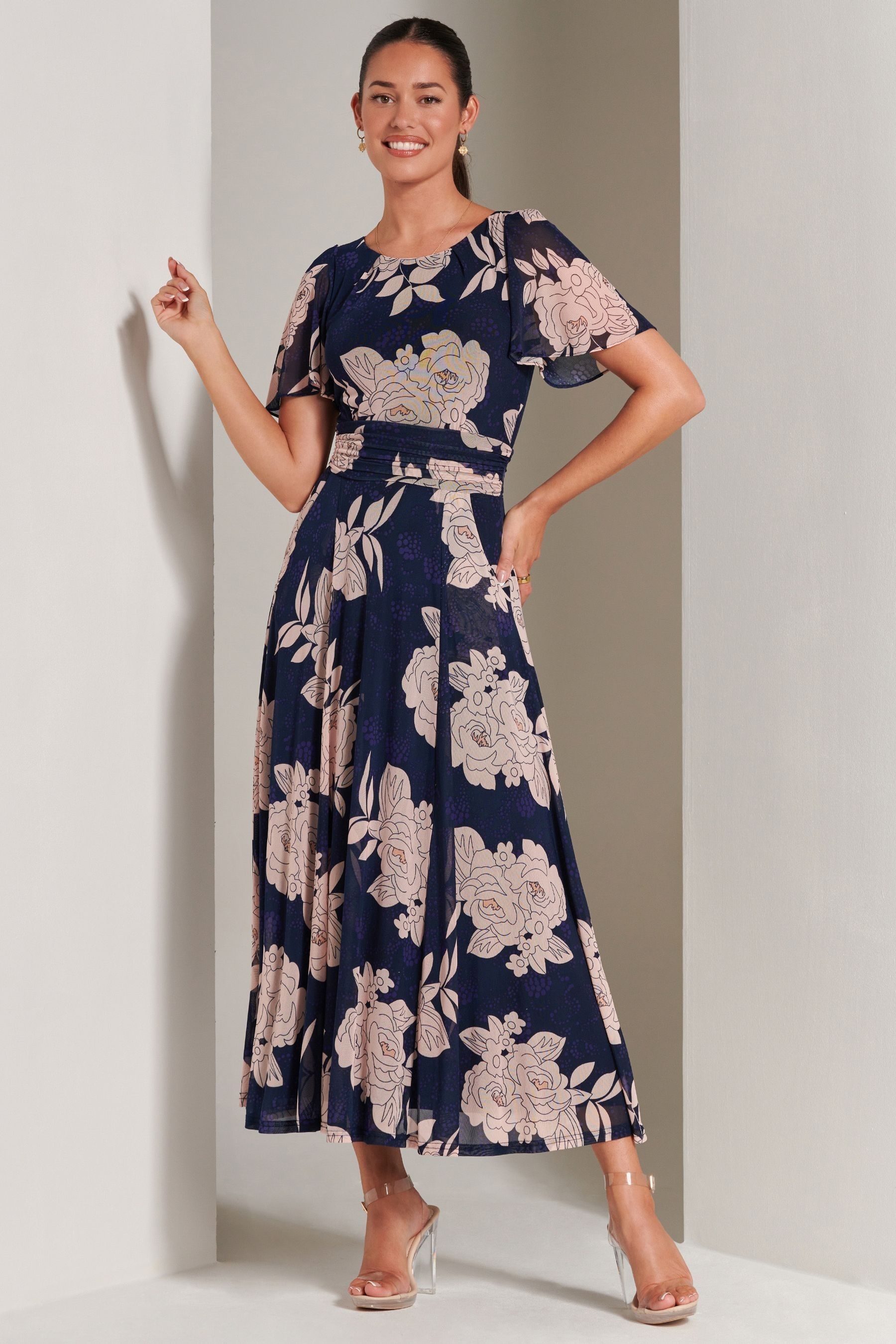 Buy Jolie Moi Blue Paityn Angel Sleeve Mesh Maxi Dress from the Next UK ...
