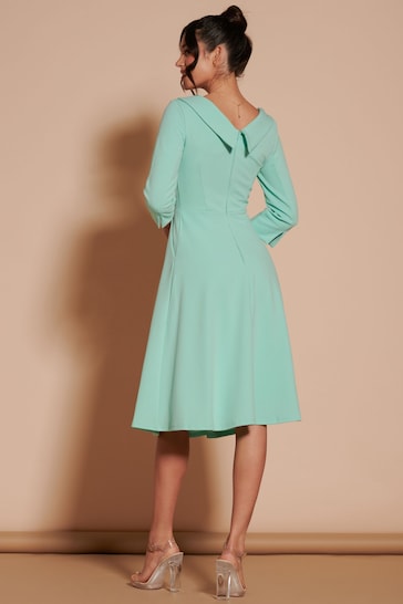 Jolie Moi Green 3/4 Sleeve Fold Neck Midi Dress