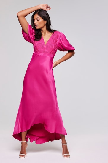 Mint Velvet Pink Lace Puff Sleeve Maxi Dress