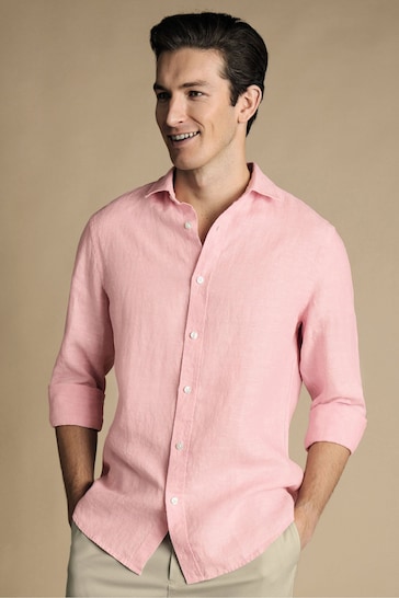 Charles Tyrwhitt Pink Slim Fit Plain Pure Linen Shirt