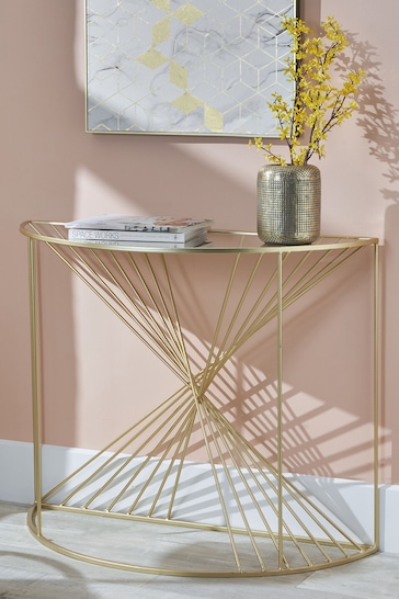 Pacific Glass and Gold Metal Half Moon Console Table
