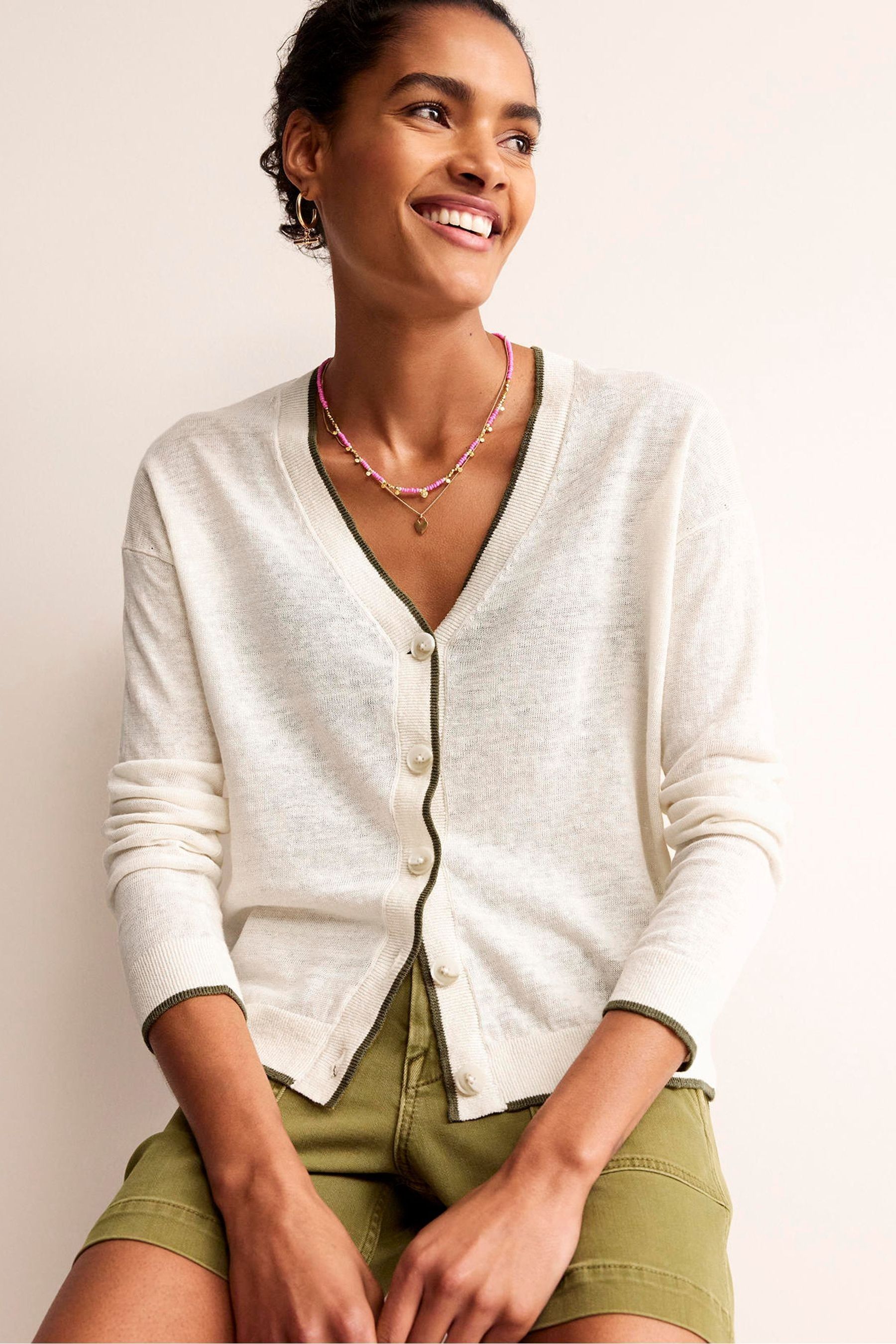 Cream linen cardigan deals
