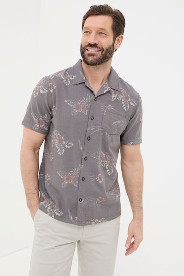 FatFace Brown Short Sleeve Hibiscus Print Shirt
