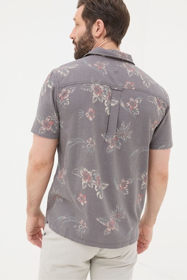 FatFace Brown Short Sleeve Hibiscus Print Shirt