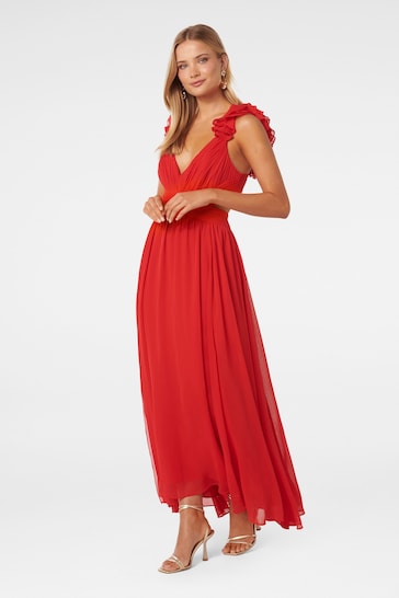 Forever New Red Selena Ruffle Shoulder Maxi Dress