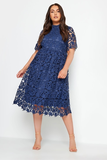 YOURS LONDON Curve Blue Crochet Lace Midi Dress