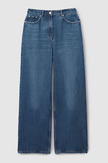 Reiss Mid Blue Lyle Lightweight Viscose Blend Relaxed Jeans