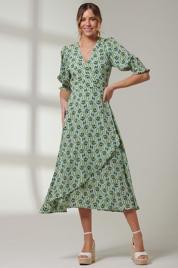 Jolie Moi Green V-Neck High Low Midi Dress