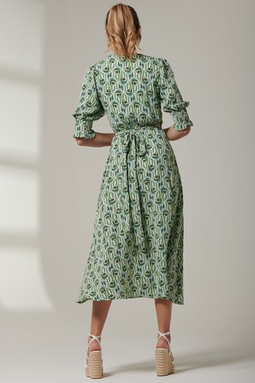 Jolie Moi Green V-Neck High Low Midi Dress