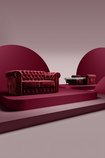 Jay-Be Luxe Velvet Shiraz Red Chesterfield 2 Seater Sofa Bed