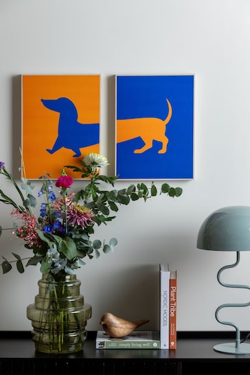 pt, Set of 2 Blue/Orange Dachshund Wall Art Set