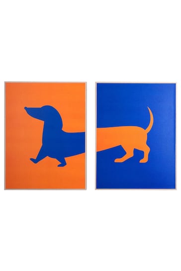 pt, Set of 2 Blue/Orange Dachshund Wall Art Set