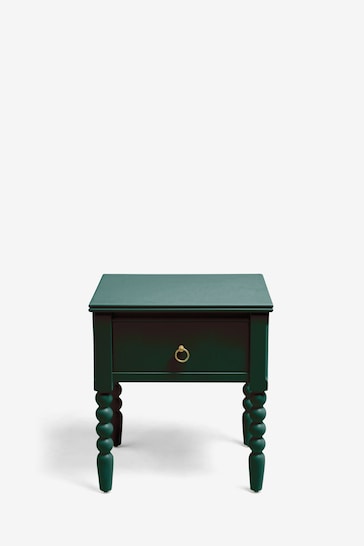 Green Bobbin Painted 1 Drawer Bedside Table