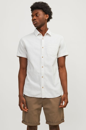 JACK & JONES White Textured Short Sleeve Shirt