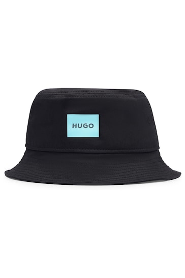 HUGO Cotton-Twill Black Bucket Hat With Logo Label