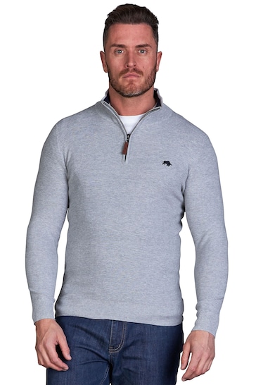 Raging Bull Grey Classic Ribbed Quarter Zip Knit Jumpers