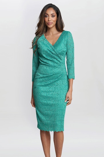 Gina Bacconi Green Melody Lace Wrap Dress