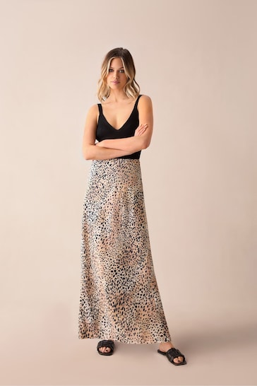 Ro&Zo Leopard Print Bias Cut Maxi Brown Skirt