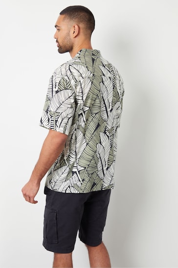 Threadbare Black Short Sleeve Floral Print Cotton Shirt