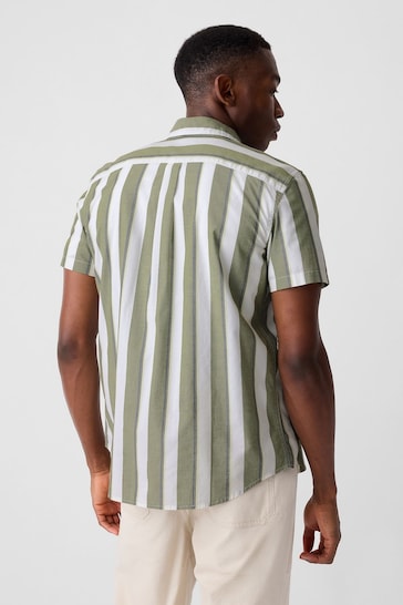 Gap Green Stripe Standard Fit Stretch Poplin Short Sleeve Shirt