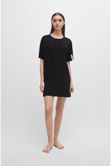 HUGO Relaxed Fit Black Night Dress With Logo Print