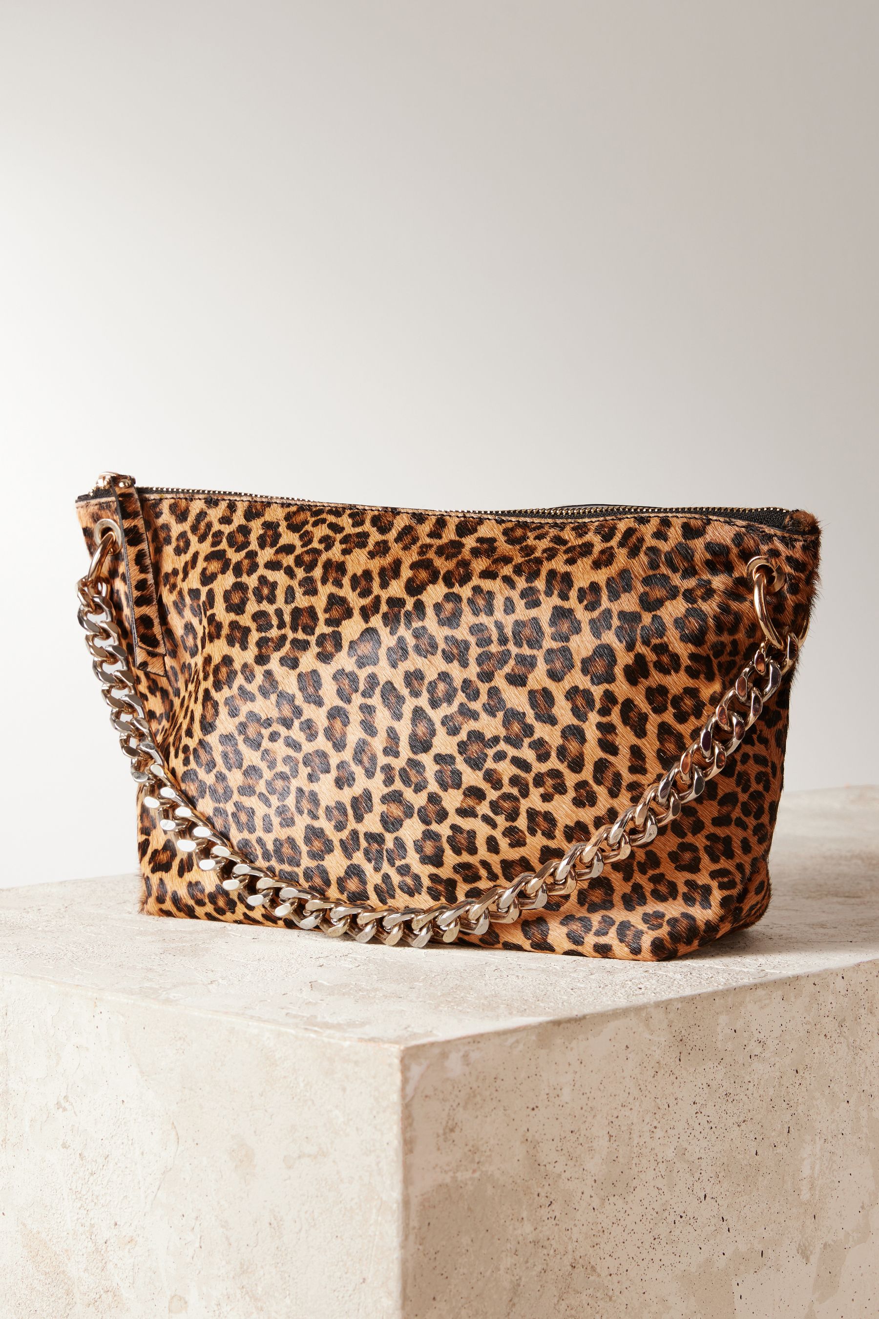 Leopard print clutch bag with chain cheap