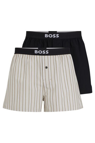 BOSS Natural Two-Pack Of Cotton Pyjama Shorts With Logo Waistbands