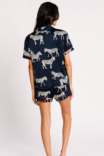 Chelsea Peers Blue Satin Zebra Print Short Pyjama Set