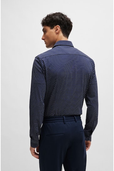 BOSS Blue Slim-Fit Shirt In Printed Performance-Stretch Material