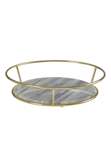 Interiors by Premier White Marble and Brass Finish Fruit Basket