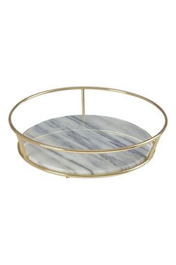Interiors by Premier White Marble and Brass Finish Fruit Basket