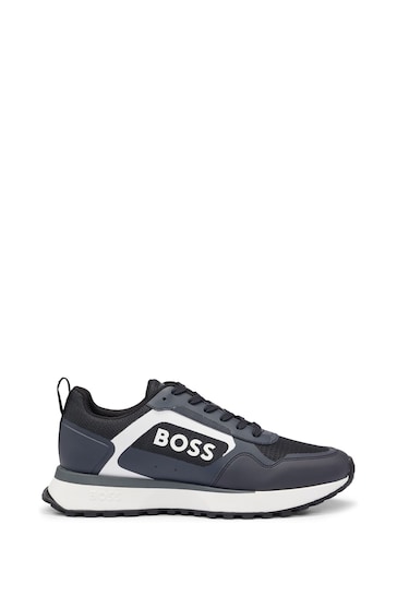 BOSS Blue Mixed-Material Lace-Up Trainers With Faux Leather