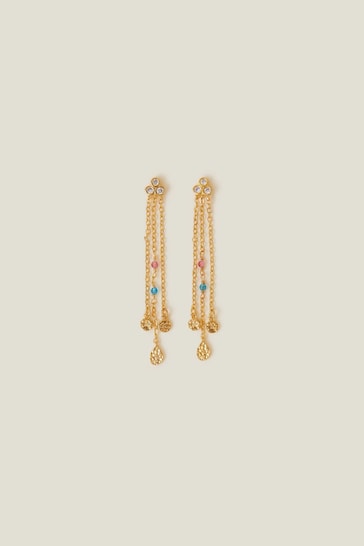 Accessorize Gold Plated 14CT Beaded Long Drop Earrings