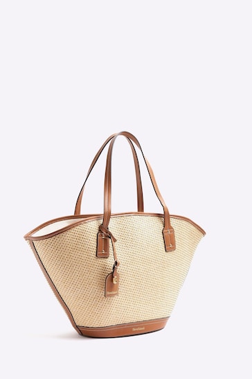River Island Brown Woven Fanned Tote