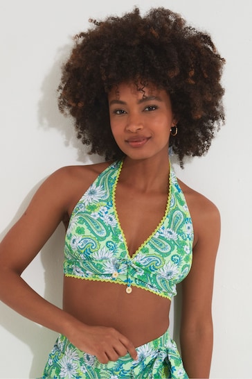 Joe Browns Green Bright Floral Plunge Bikini Top