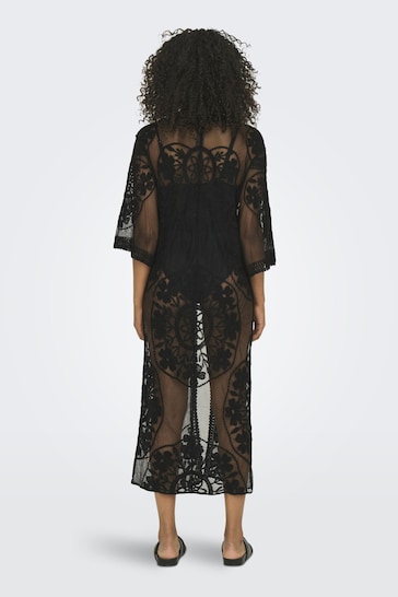 ONLY Black Embroidered Maxi Beach Cover-Up Kaftan