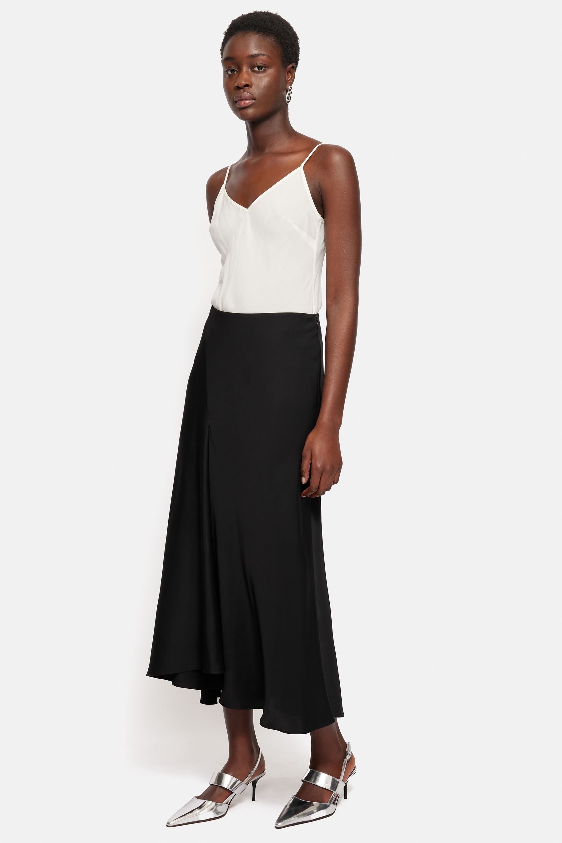 Buy Jigsaw Black Satin Bias Asymmetric Skirt from the Next UK online shop