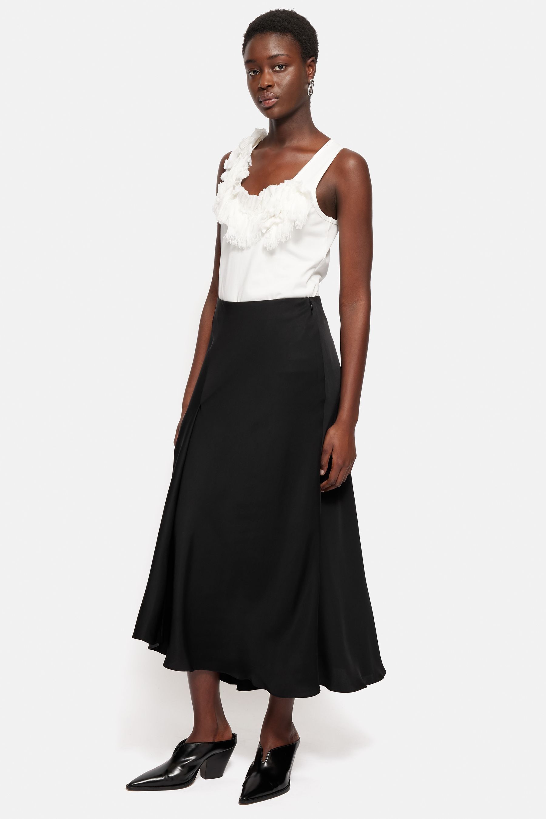 Black satin asymmetric skirt cheap