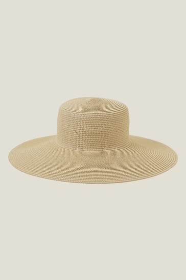 Accessorize Natural Straw Boater Floppy Hat