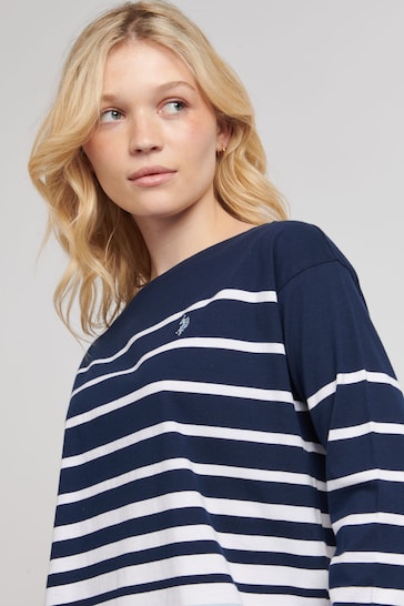 U.S. Polo Assn. Womens Blue Reverse Stripe Boat Neck T-Shirt