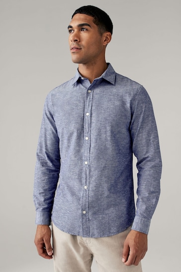 JACK & JONES Blue Linen Blend Long Sleeve Shirt