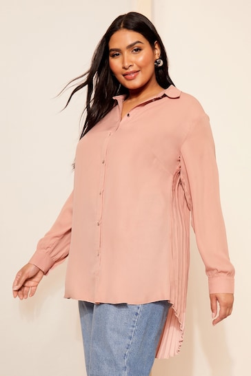 Curves Like These Pink Pleated Back Button Through Shirt